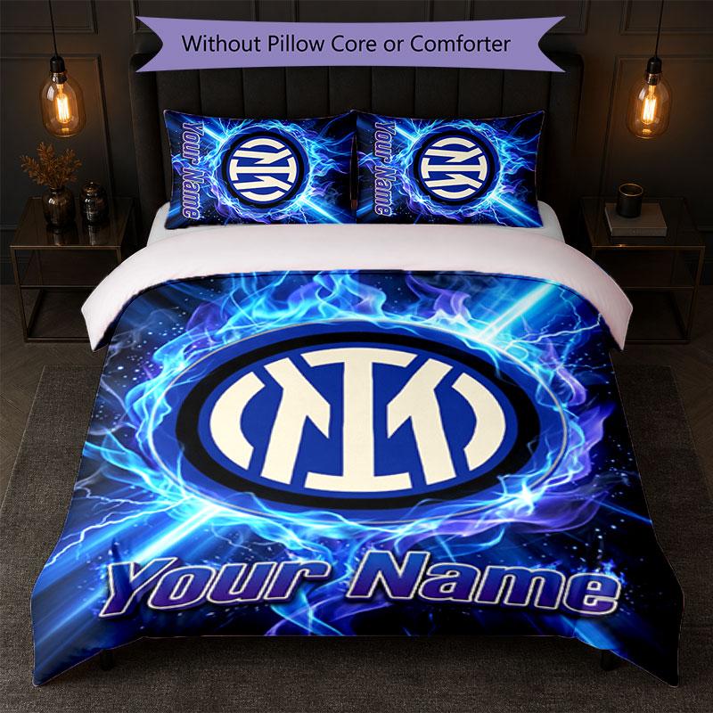 Set Biancheria da Letto Personalizzato Inter Milan con Nome Testo 1 Copripiumino+2 Federe Logo Calcio Regalo Personalizzato per Occasione Speciale Arredamento Camera da Letto
