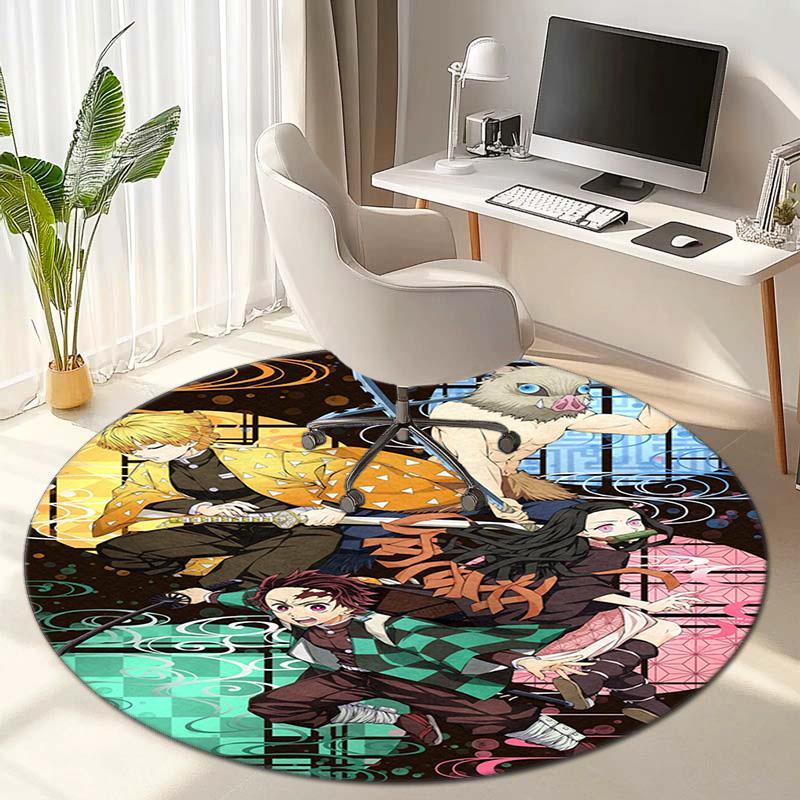 Classic Japanese-style Cartoon Demon Slayer Round Rug, Home Soft Decorative Anti-slip Yoga Mat and Chair Mat, Outdoor Floor Mat Carpet K10
