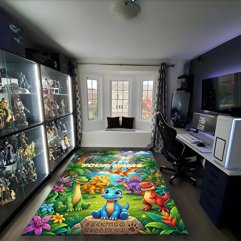 1PC Custom Name Dinosaur Adventure Jungle Theme Floor Mat Ideal for Living Room, Game Rooms, Office, Bedroom,Floor Mat Playful Design