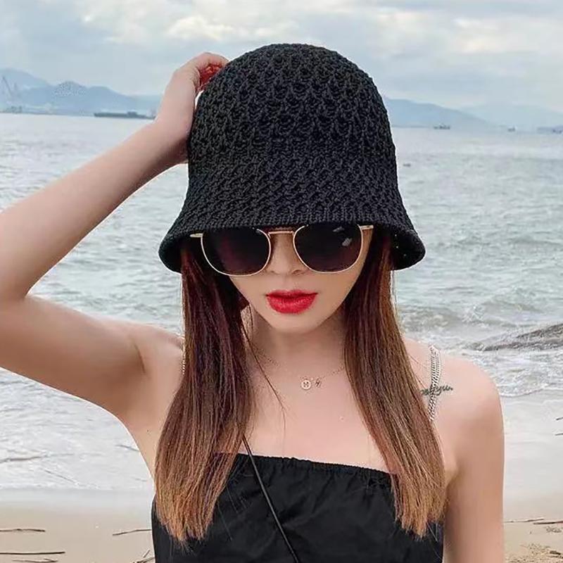 Bucket Hat Designer Wide Brim Women Bucket Hat Summer Straw Woven Sun Visor Hats Hollow Hat Striped Beach Hat
