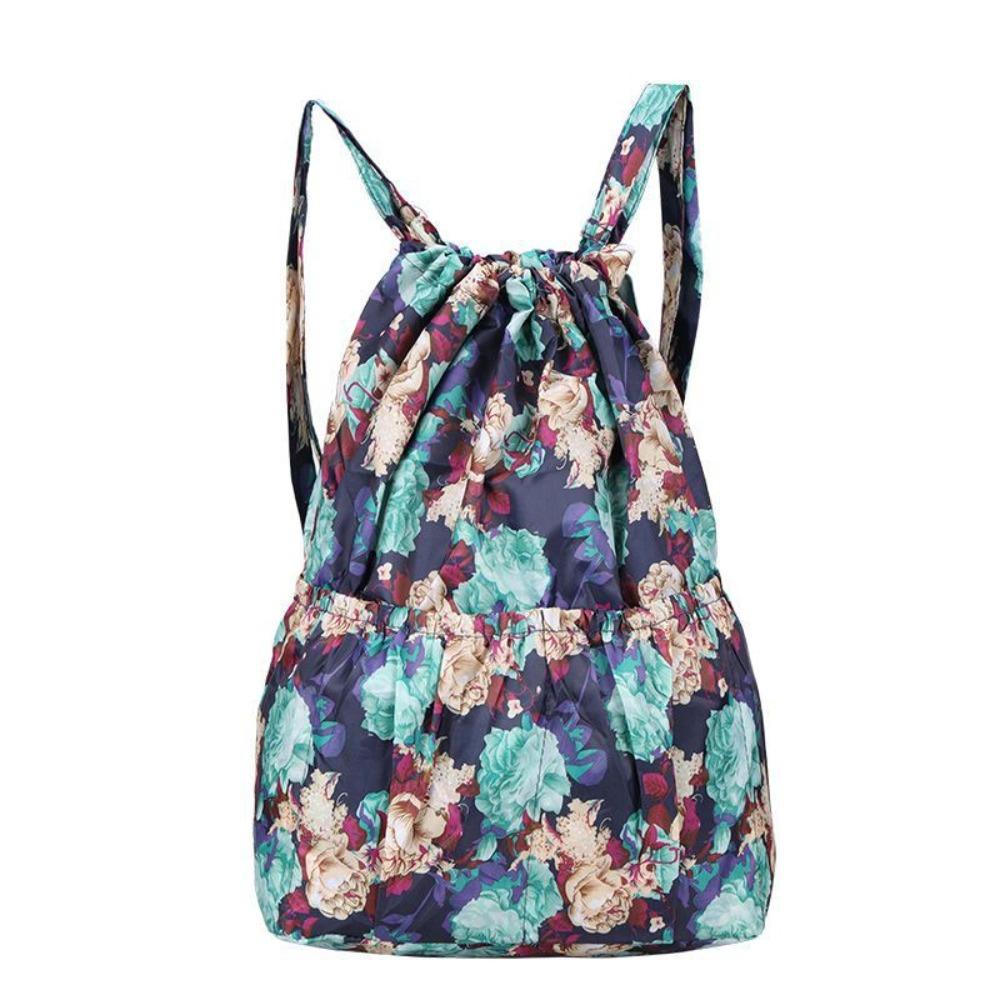Floral Printed Drawstring Bag Polyester Large Capacity Portable Shopping Bag Lightweight Waterproof Travel Bag Teenage Girls