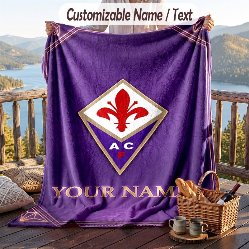Flannel Blanket Fiorentina FC Print Custom Name Text Soft Throw for Sofa Bed