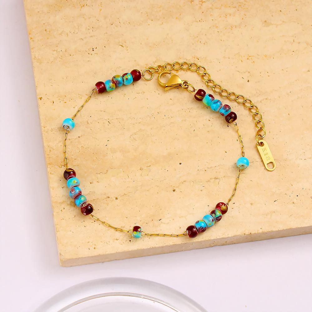 18K Gold Light Luxury Retro Glass Crystal Necklace & Bracelet Set