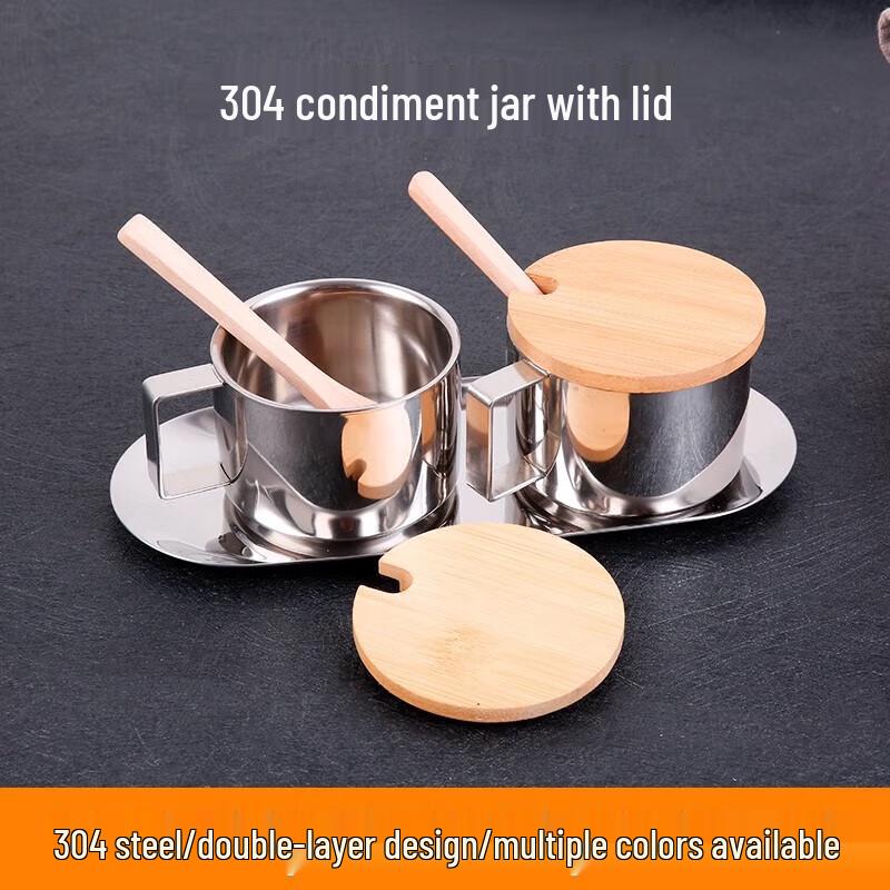 

304 Stainless Steel Seasoning Jar Set with Wooden Lids
