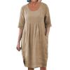 Robe d'été ample à col rond et manches courtes pour femmes grande taille mode plissée poches décontractée ample robes de fête simple élégant couleur unie vêtements