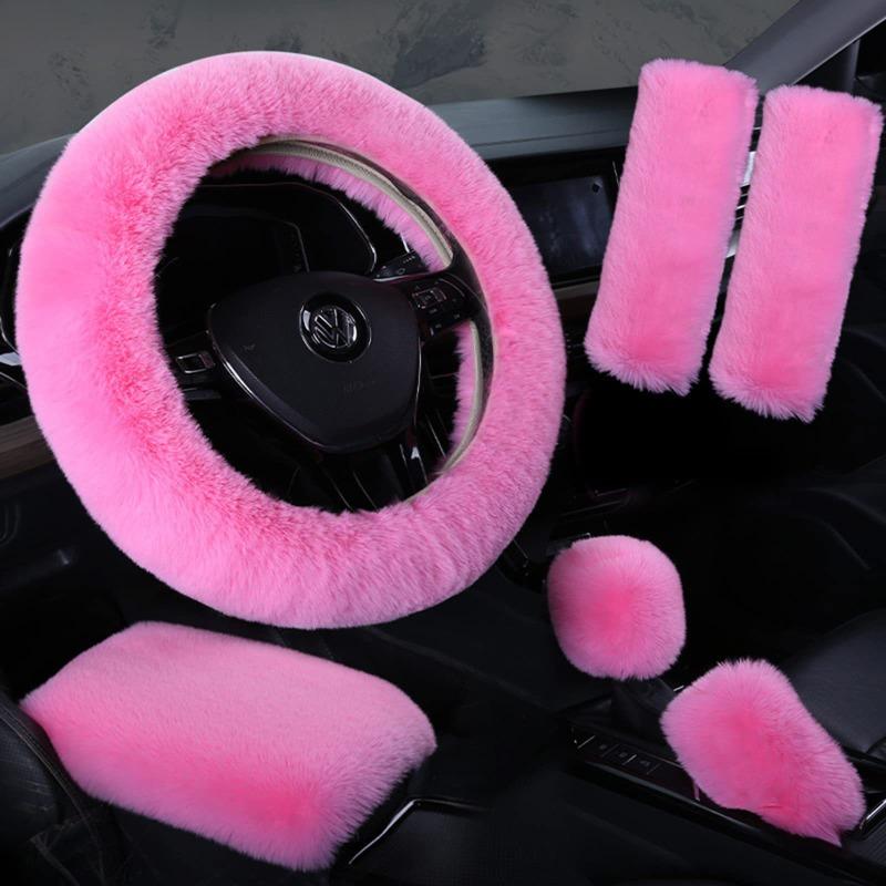 Capa de Volante de Pelúcia Imitação de Pelo de Coelho Elástica Inverno Quente Antiderrapante Capa de Manopla Unissex