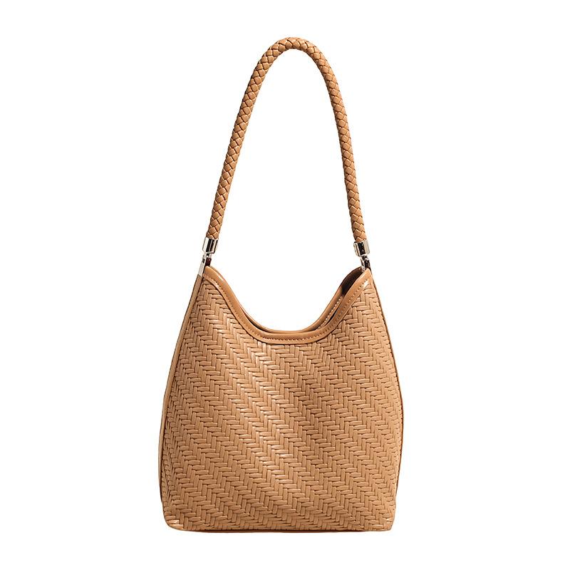 Retro Large-capacity Hand-carried Bucket Bag 2025 Autumn and Winter New Sense Woven Underarm Bag Women's Commuter Shoulder Bag