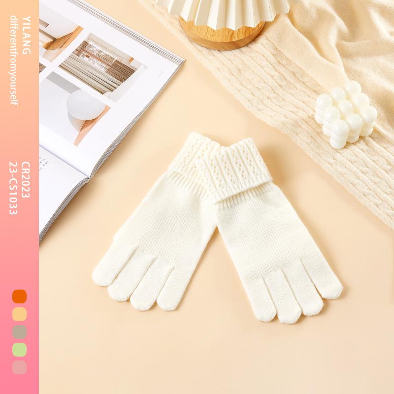 Winter Women's Warm and Velvet Dew fingered Knitted Gloves Five Finger Solid Color Wool Gloves Cold Touch Screen Gloves