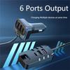 66W 6 Port USB Car Charger With USB C PD And For QC3.0 For Fast Charging Mobile Devices With 1.5m Cable Attached