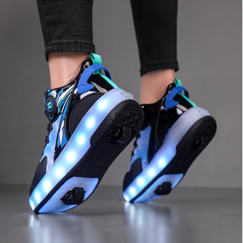 Boys/girls Two-wheel Dual-purpose Roller Skates Double Row Heely Shoes Roller Skates Luminous Sports Shoes Rechargeable