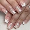 24 Count False Nail French Manicure Style Glitters Accent Square Press On Artificial Nail Matte & Shinys Combo