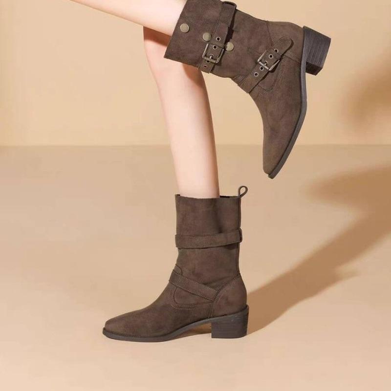 New Style Women's Autumn and Winter Women's Coarse Heel High Short Boot European and American Fashion Pointed Women's Leg Boots