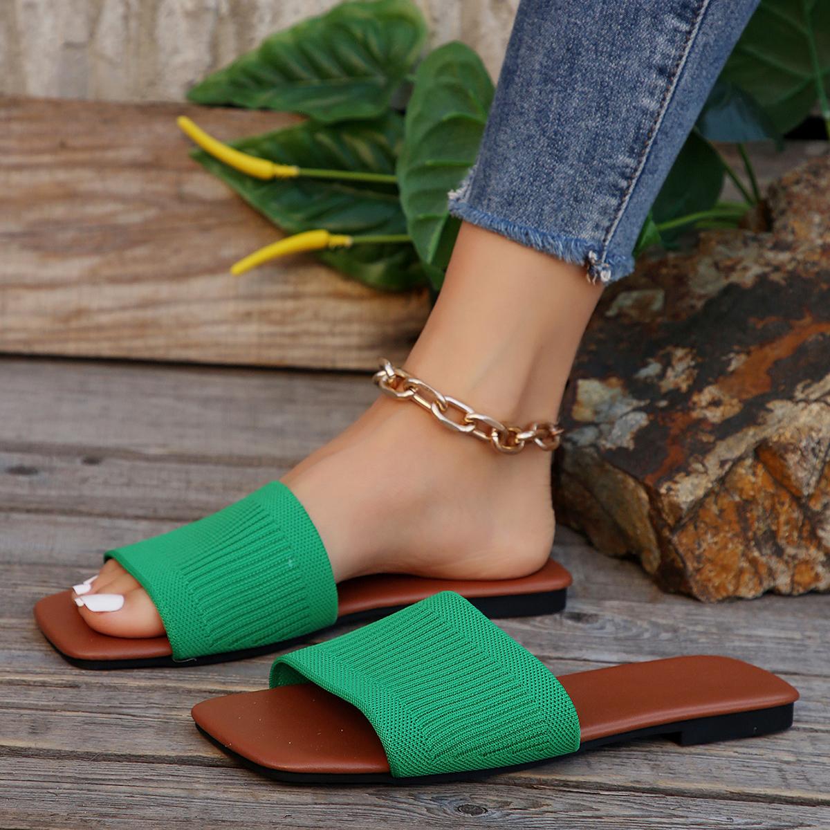 

Модные летние новые повседневные большие европейские и американские пляжные женские тапочки удобные и элегантные 36 зелёный