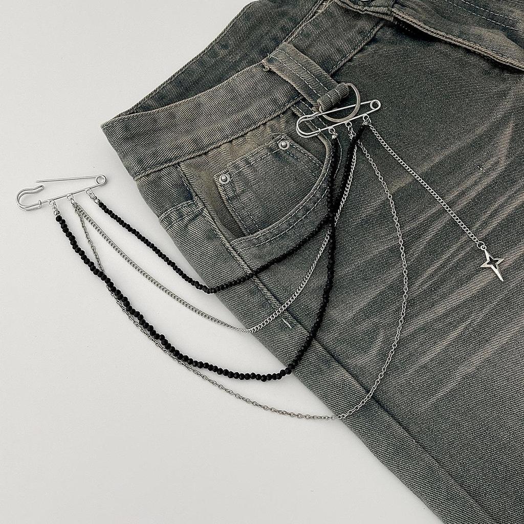 Punk Hip-hop Star Chain Multi-layer Personalized Tassel Double Needle Brooch Men's and Women's Set Brooch Jewelry