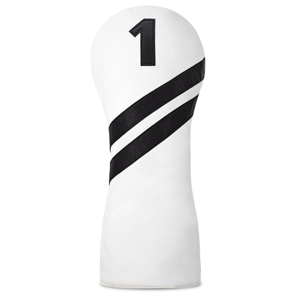 Golf Club Head Cover LeatherLike with Velvet Lining Embroidered for Golfers White