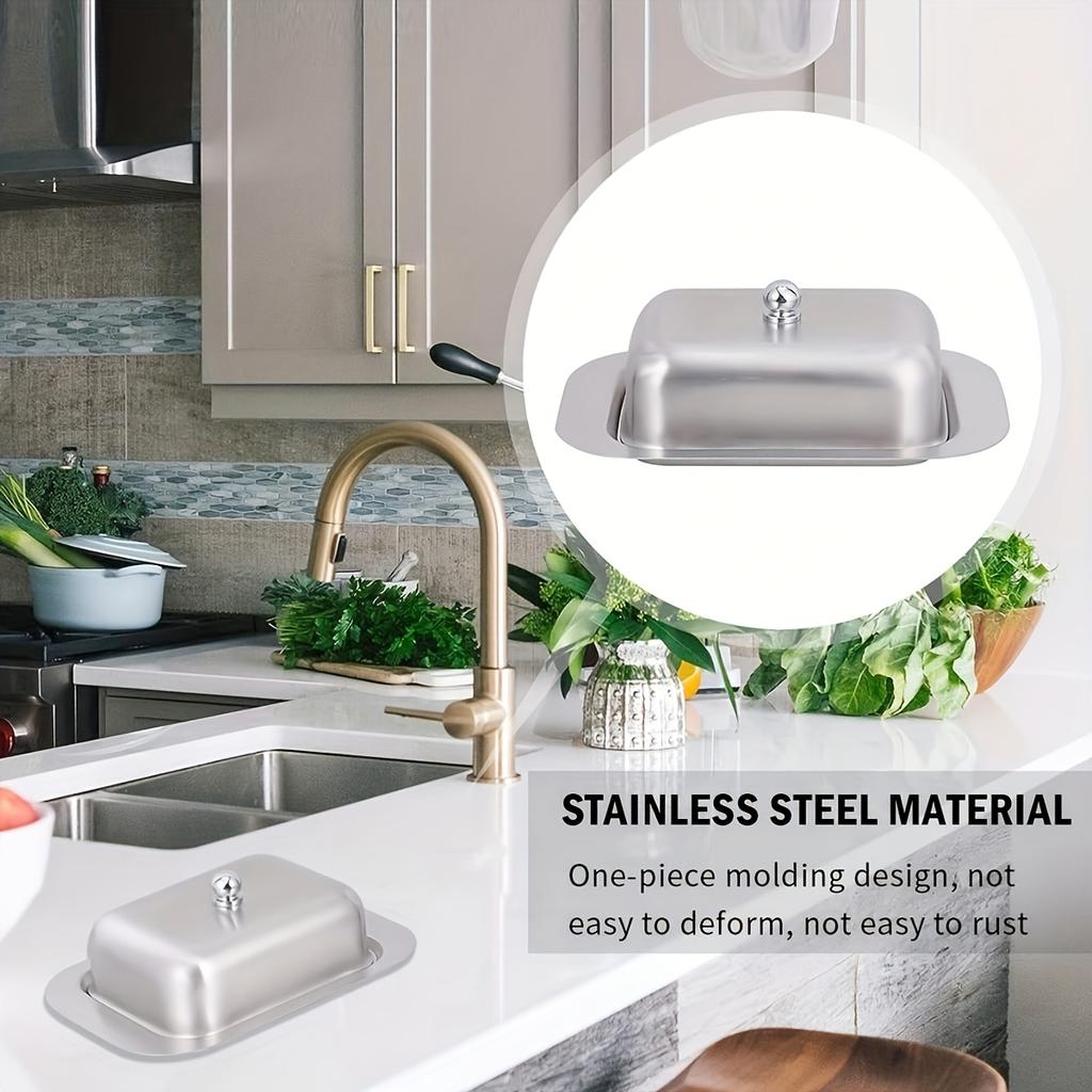 D5 Stainless Steel 1PC Butter Dish with Lid Double Covered Butter Tray Butter Dish Convenient Butter Tray for Kitchen Dinnerware