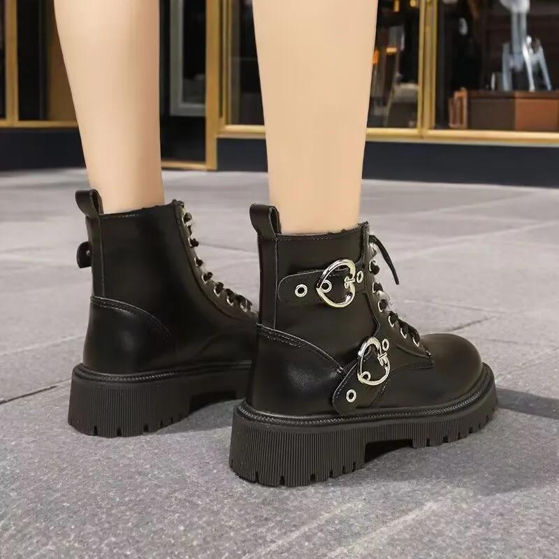 Fashion Women's Boots 2025 Shoes Short Barrel New Arrival Goth Platform Plus Size Booties for Modern Woman Lady Sneakers Black Round Toe