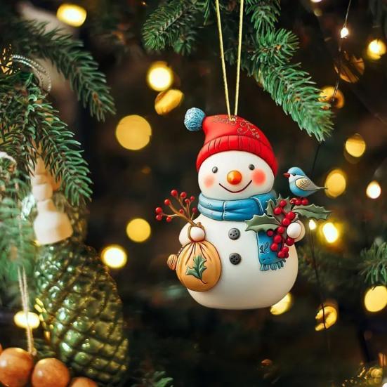 Christmas Ornament Snowman Pendant Acrylic Car Hanging Decoration Winter Xmas Tree Decoration Festive Gift Decor
