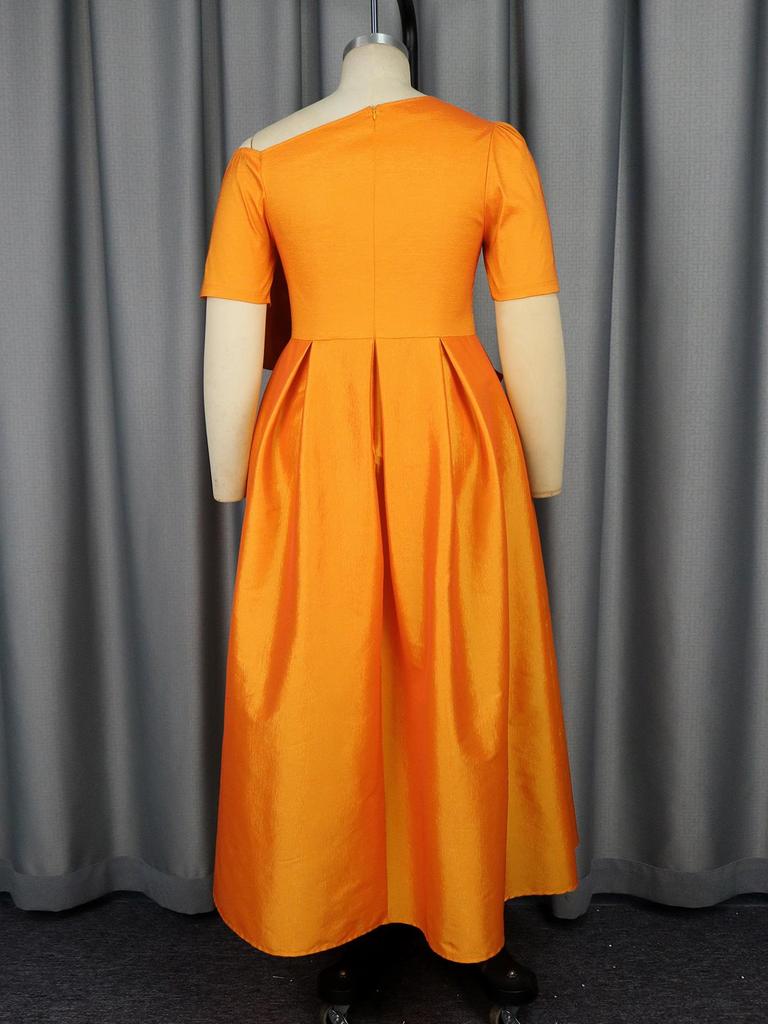 Plus Size Women's High-Waisted Bow Midi Party Dress