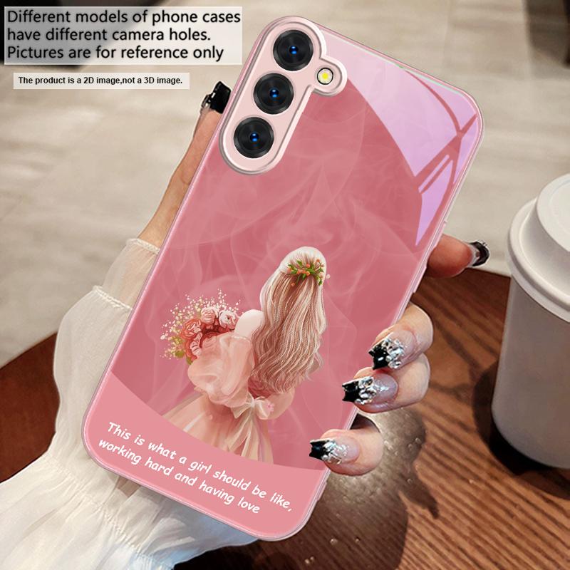

The girl holding flowers For Samsung S25 S25 Edge S25Ultra S8 9 S10 20 U ltra S21 Pro 22 Plus S23 FE S24 Ultra Glass Phone Case Galaxy S23+