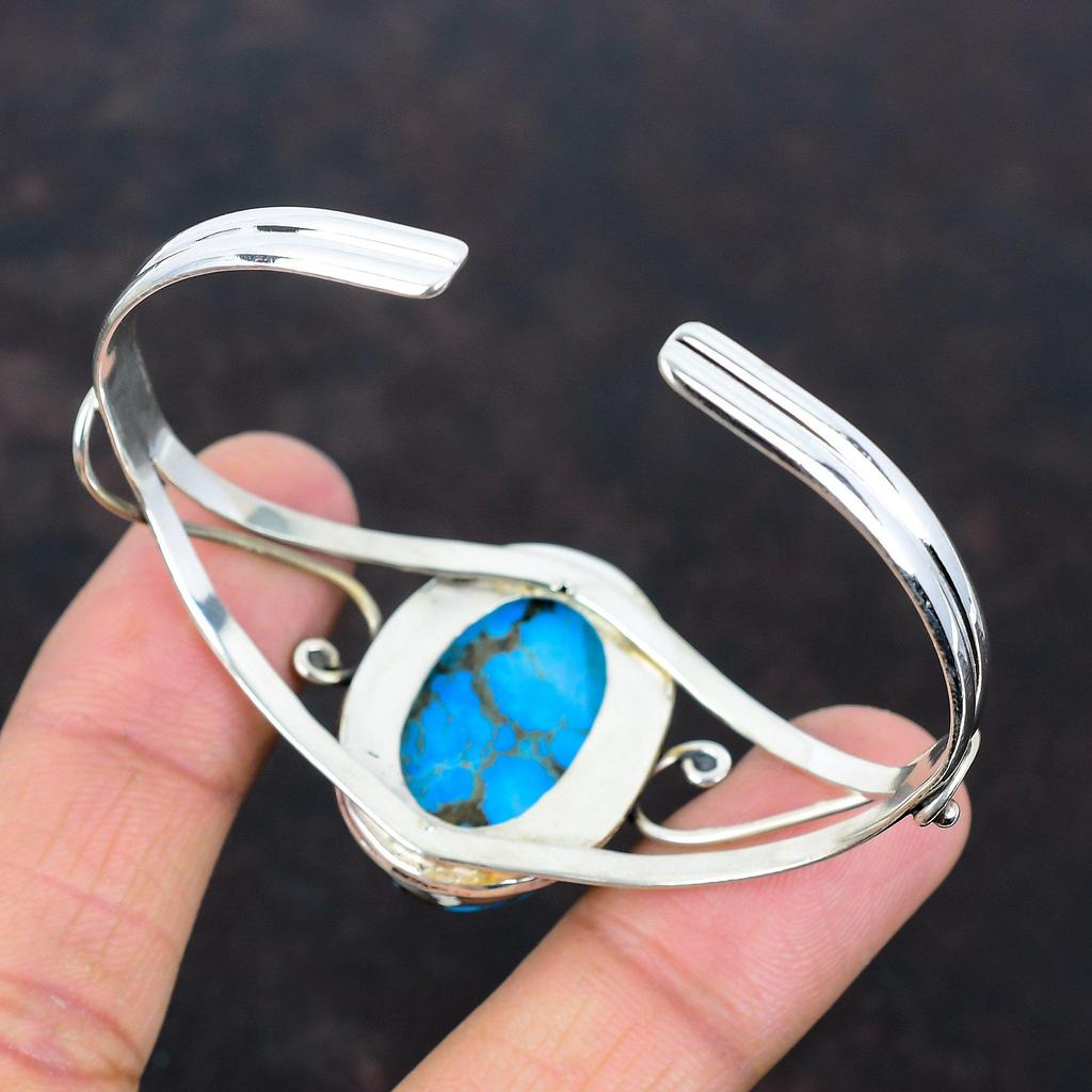 Armreif aus tibetischem Türkis, Edelstein-Manschettenarmband, 925 Sterlingsilber, verstellbarer Armreif, anständiger Schmuck, handgefertigtes Manschettenarmband, Geschenke für Freunde