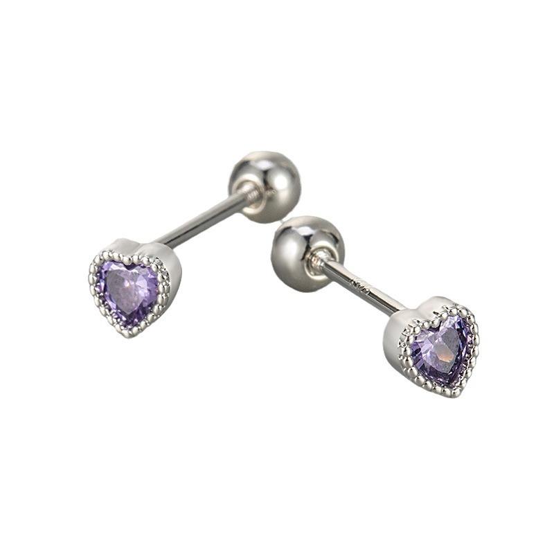 Minimalist Colorful Zircon Heart Stud Earrings For Women Niche Design High End Screw Back Ear Jewelry