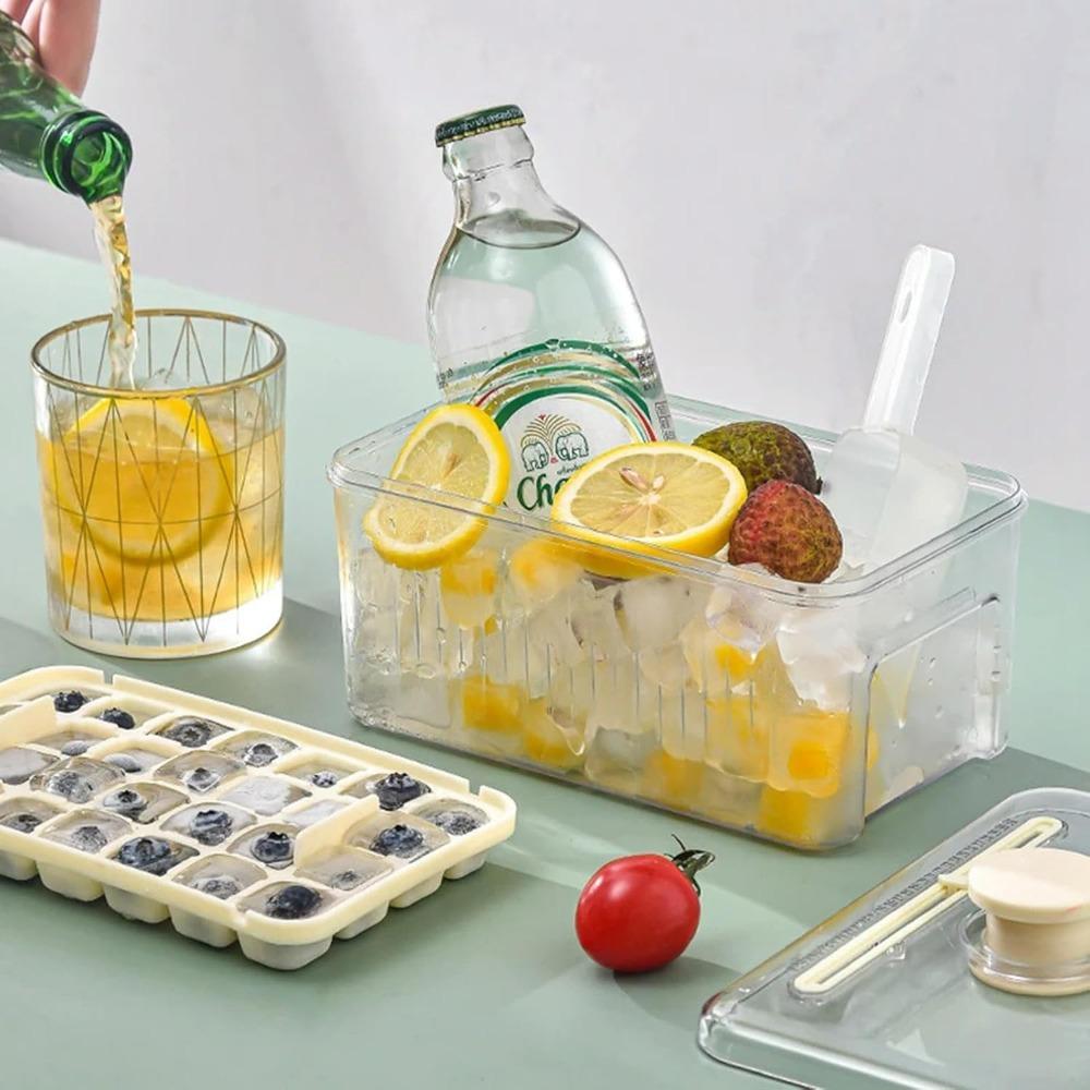 Press Type Ice Cube Tray With Storage Box Ice Maker Ice Box Ice Bucket Mould Fast Freeze Large Capacity For Beer Kitchen Gadget