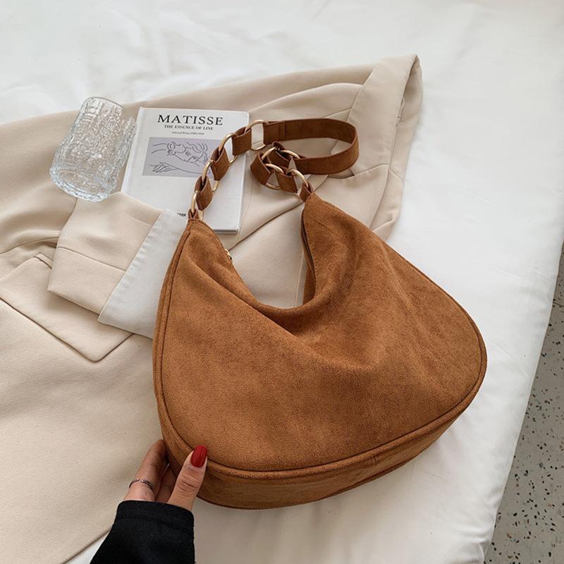 Vintage suede shoulder bag OEM generation women's leather bag large capacity suede underarm bag niche bag