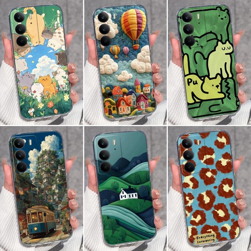 For Oppo Realme C75 C75x C71 C67 C63 C55 C35 C33 C21Y C20 C15 Clear Phone Covers Adorable Cat Patterns Screen Protector Dustproof Case For Oppo Casing