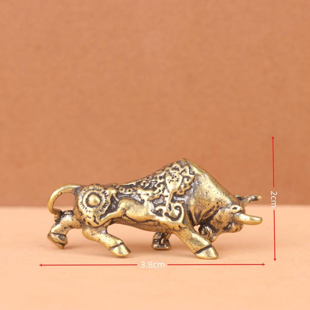 Antique Bronze-Style Pure Brass Bull Figurine: Lucky Wealth Symbol for Stock Trading