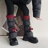 Lamb Fleece Trim Padded Puffer Leg Warmers with Cute Plush Balls for Women Warm Thermal Quilted Boot Cuffs Foot Covers