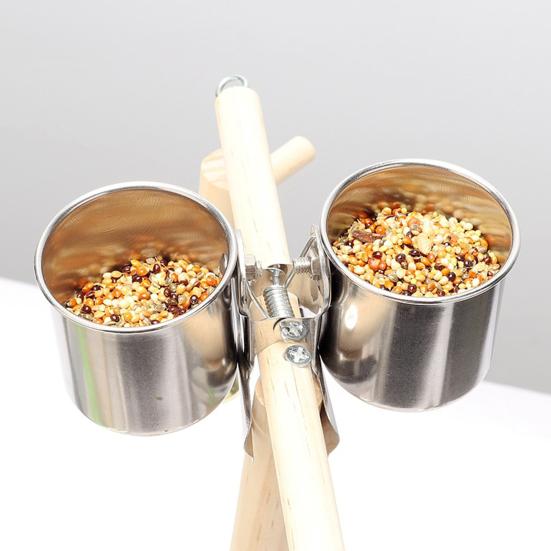 Bird Feed Can Cup with Clamp Stainless Steel Parrot Feeder Water Bowl Anti-Gnawing Easy