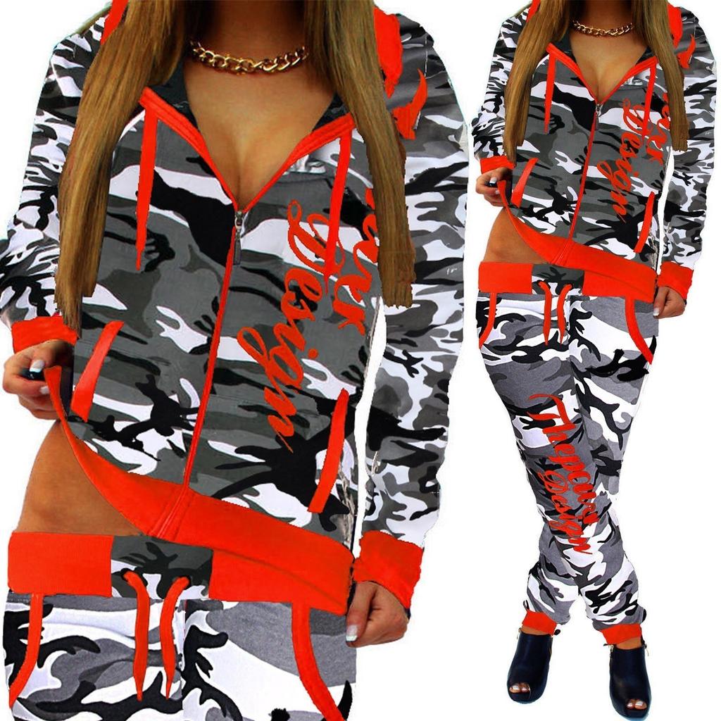 Camouflage Ladies Jogging Jogging Pants Jacket Sports Suit Army Tracksuit