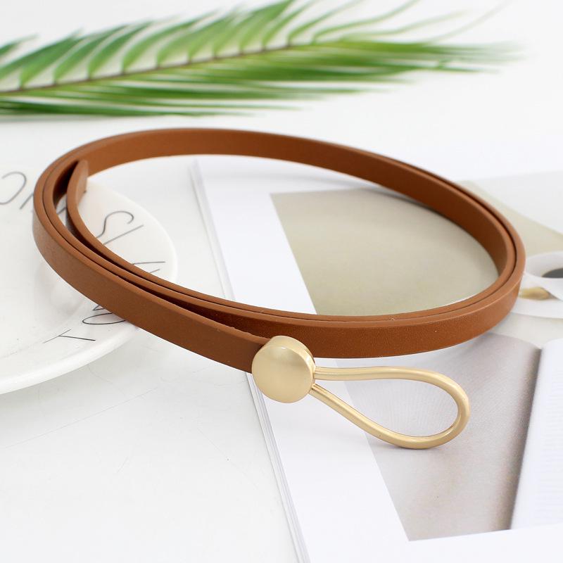 Универсальный Тонкий Кожаный Пояс на Талию - Женский Модный Аксессуар для Платьев коричневый