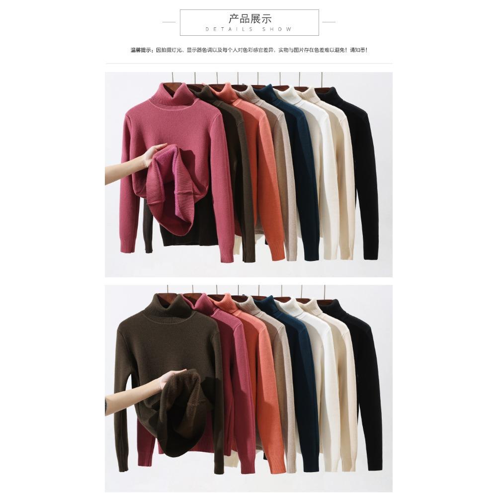 Integrated Fleece Turtleneck Sweater Women Autumn Winter Fleece Lined Thickened Layering Base Layer Knit Top