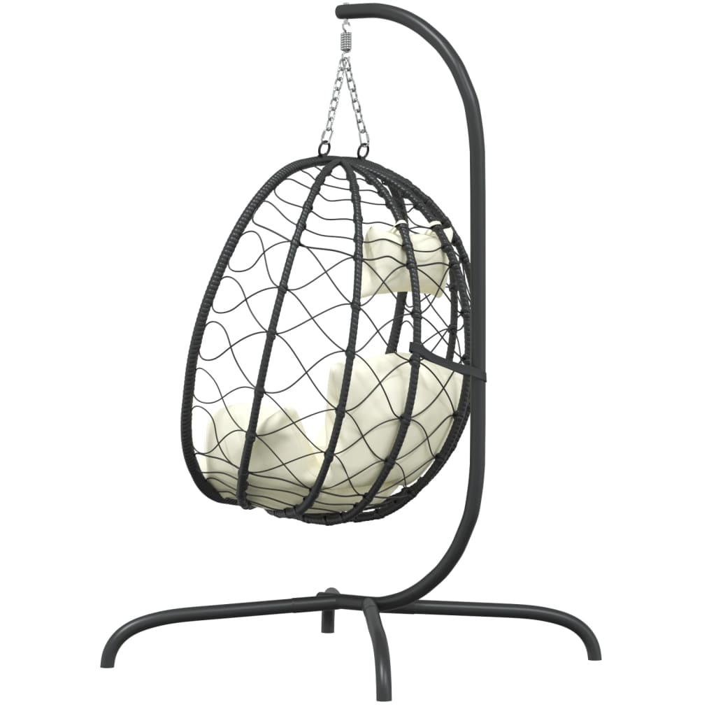 Vidaxl Wiszące Krzesło Kokon Z Poduszką, Kremowe, Rattan Pe I Stal