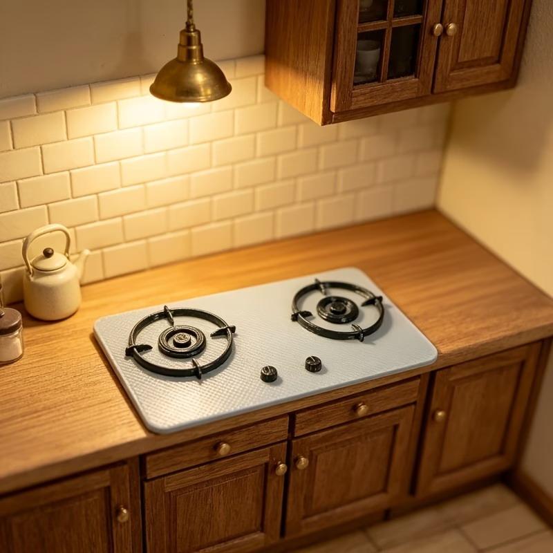 Miniature Gas Stove Model Dollhouse Kitchen Scene Decoration Dollhouse Sand Table Photo Props Pretend Play Toys