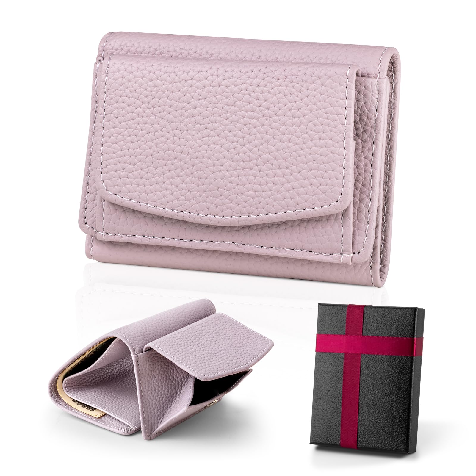 Женский мини-портмоне BOATPRO, трехскладное, компактное, с отделением для монет, тонкое, складное, защита от скимминга, натуральная кожа, ультралегкое, фиолетовое