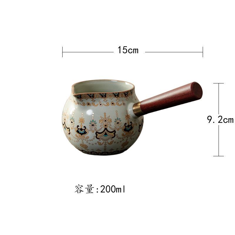 

200ml Ru Kiln Gracked Glaze Dunhuang Side Handle Tea Pitcher Tea Divider Cha Hai Dispenser Justice Cup Fair Mug For Tea Supplies As Your Choose