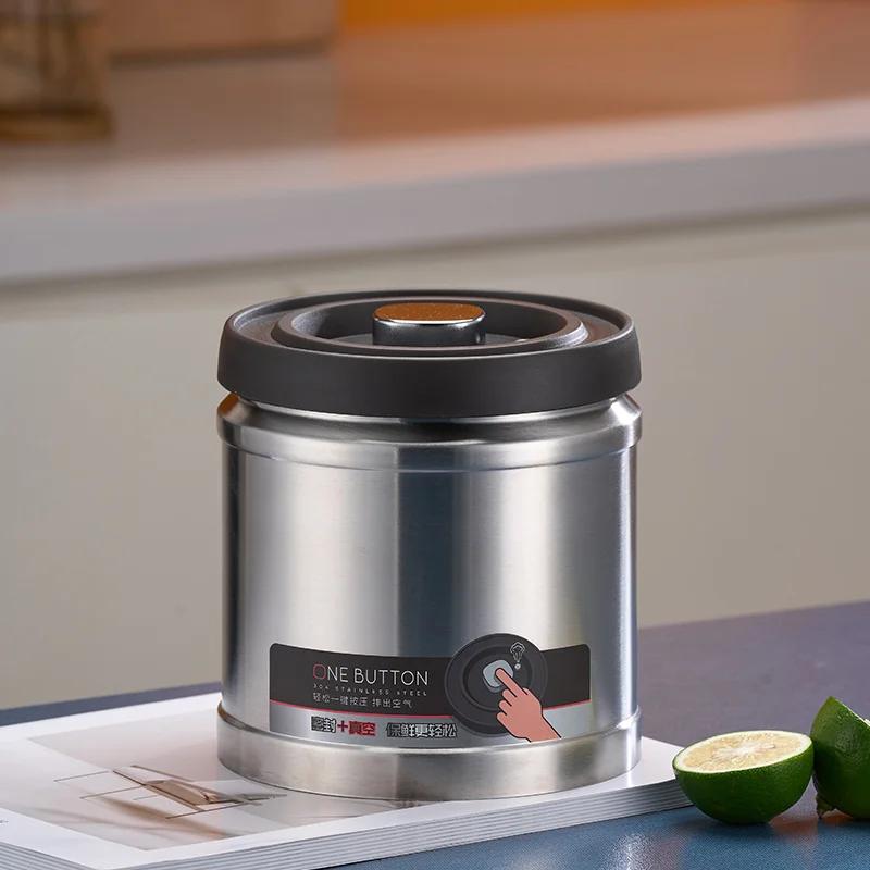 Vacuum Sealed Jug Coffee Beans Stainless Steel Airtight Container Kitchen Food Grains Candy Keep Fresh Storage Jar