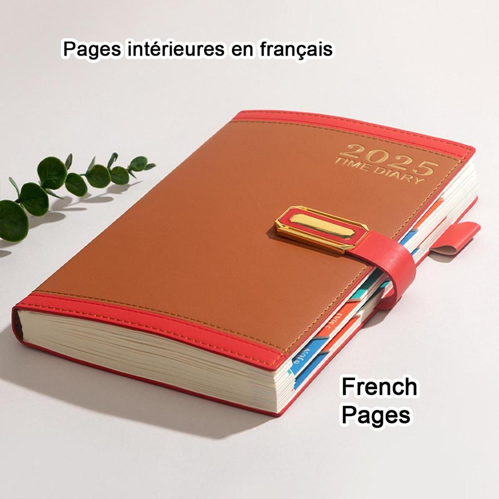 A5 Leder 2025 Geschäftsplaner Notizbuch, Englisch/Spanisch/Französische Seiten, Studenten Tagesplaner, Notizblock, Memo