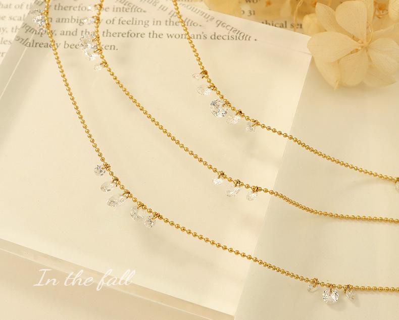 Women's Zircon Pendant Necklace: Chic 18K Gold Titanium Steel Clavicle Chain