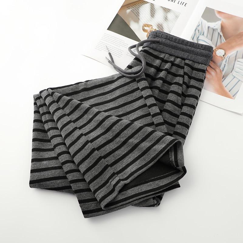 2025 Spring Stripe Wide-Leg Drawstring Pants: Loose, High-Waist, Slimming Drapey Trousers