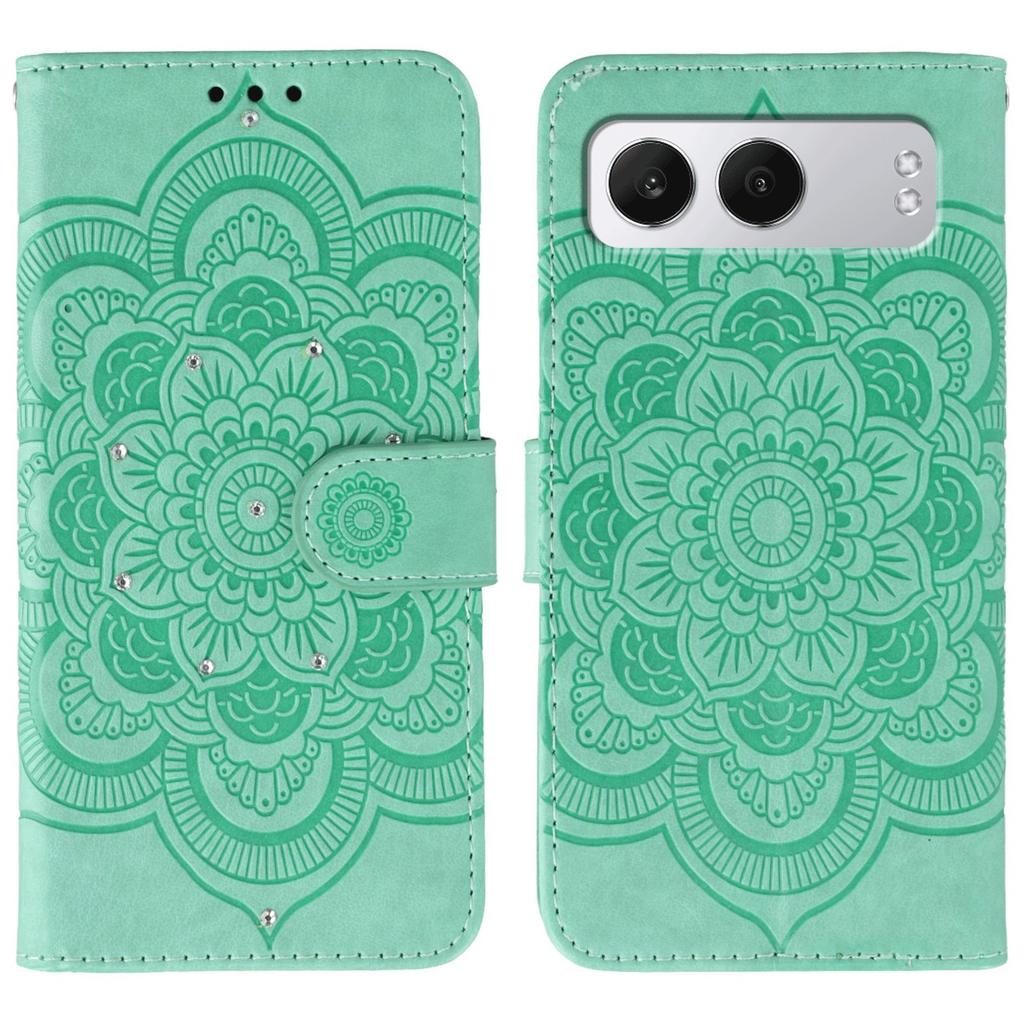 For OnePlus Nord 4 Case Rhinestone Decor PU Leather Mandala Imprinted Design Phone Cover with Wrist Strap