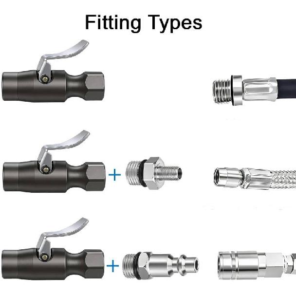 Air Chuck, No Leakage Double Jaws Lock-On Tire Inflator Chuck, Closed Flow Tire Chuck with Clip, Inflator Gauge & Air Compressor Accessories, 1/4"