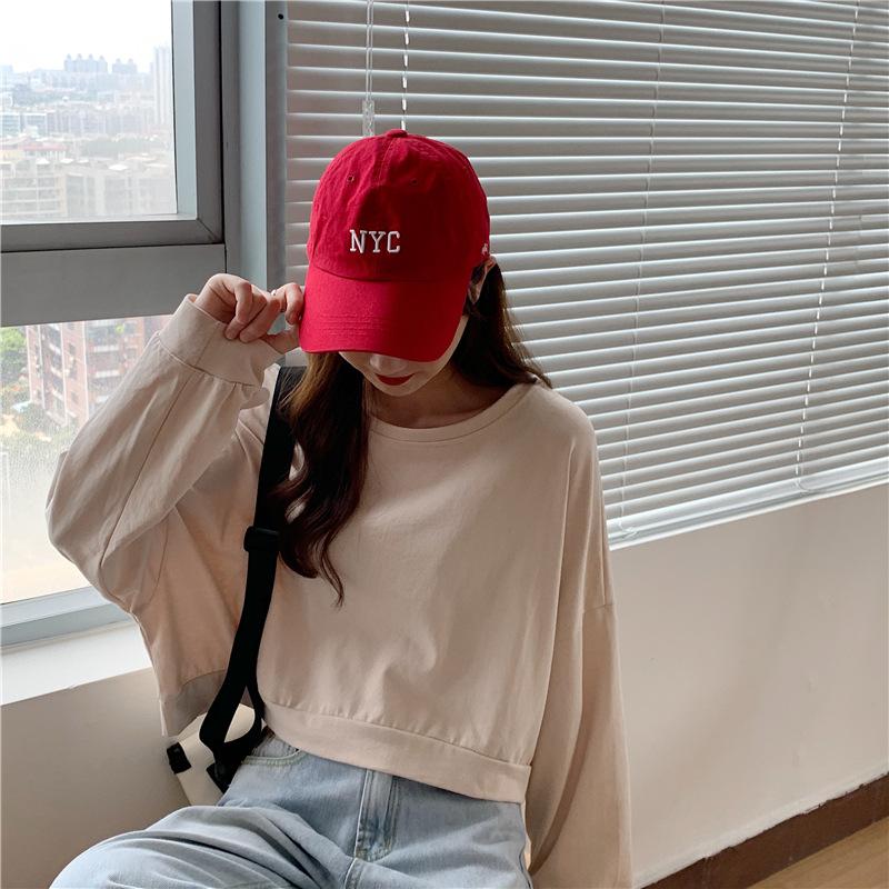 Spring and Autumn Regular Models Loose Thin Section Sweater Women Casual Short Section Round Neck Long-sleeved T-shirt Retro Versatile Sweatshirt