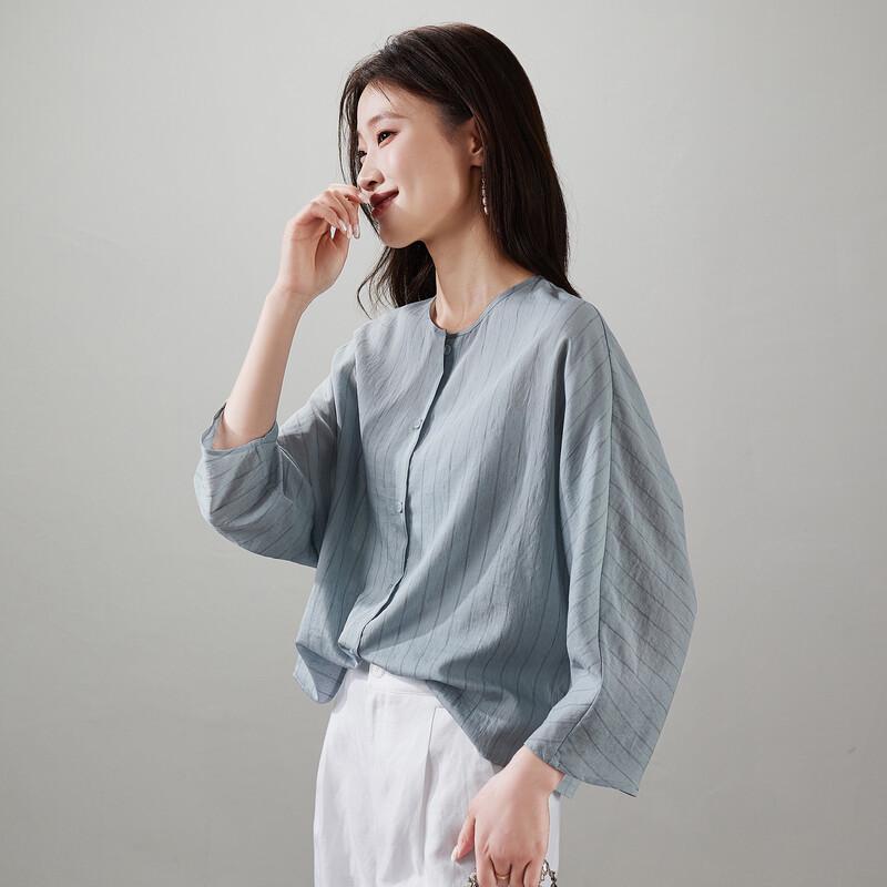 SOFSIL Women s Round Neck Button-Down Relaxed Fit Shirt M
