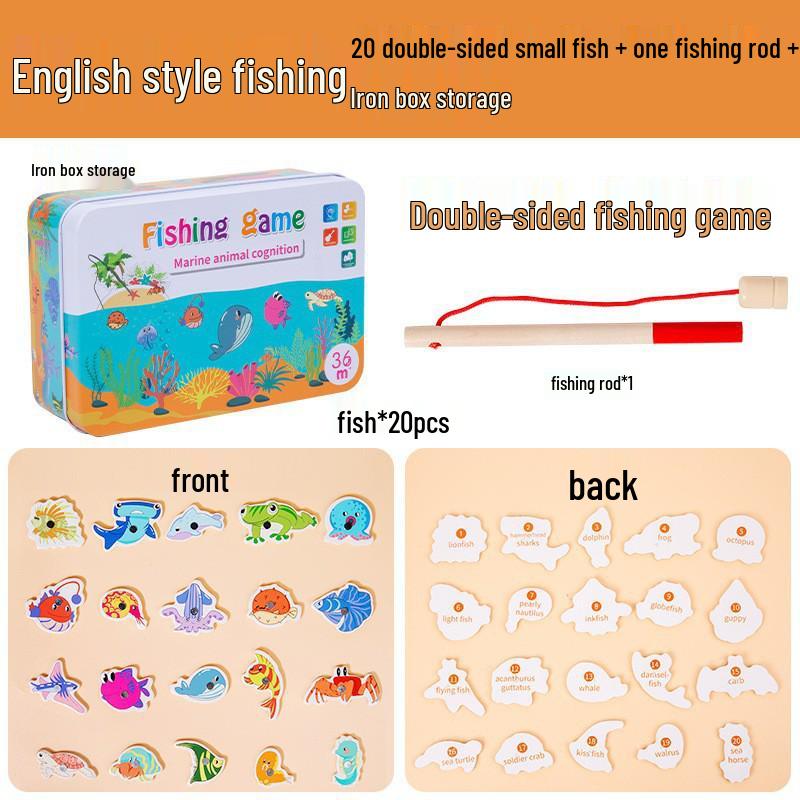 Cross-Border English Version Wooden Fishing Toy for Children's Early Education & Brain Development