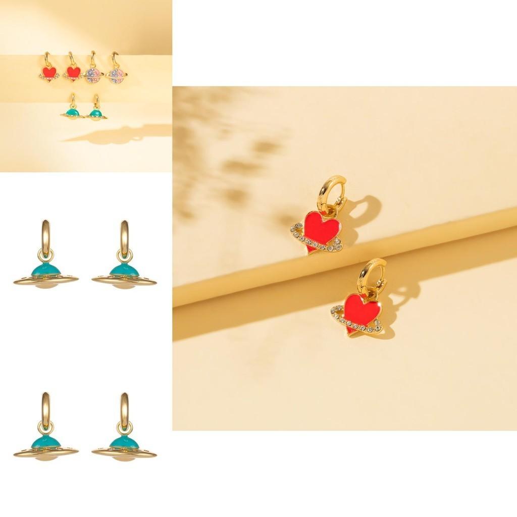 Heart Unique And Planet Alloy Earrings Fashionable Street Style Jewelry