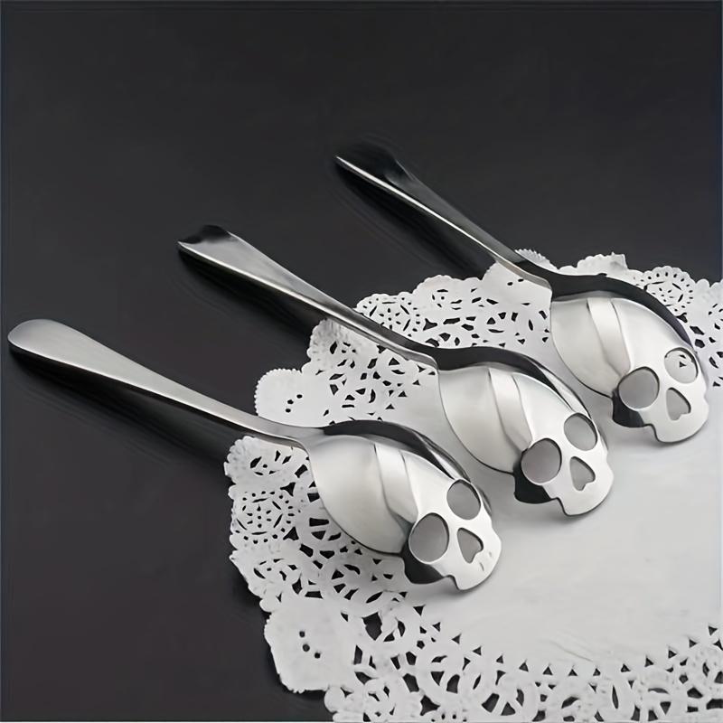 Halloween Spoon,Stainless Steel Skull Head Spoon with Hole,Multifunctional Kitchen Spoon,Halloween Decorative Spoon